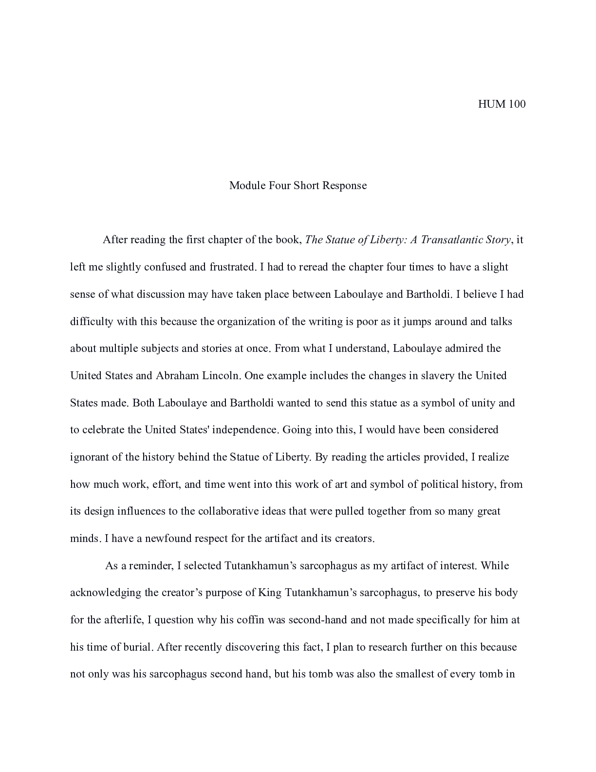 Preview image for HUM 100 Module Four Response|    HUM 100  Module Four Short Response  Â  Â  Â  Â  Â  Â